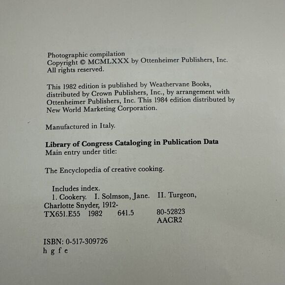 Encyclopedia of Creative Cooking by Charlotte Turgeon - 1980‎ Hardcover Cookbook - Picture 16 of 16